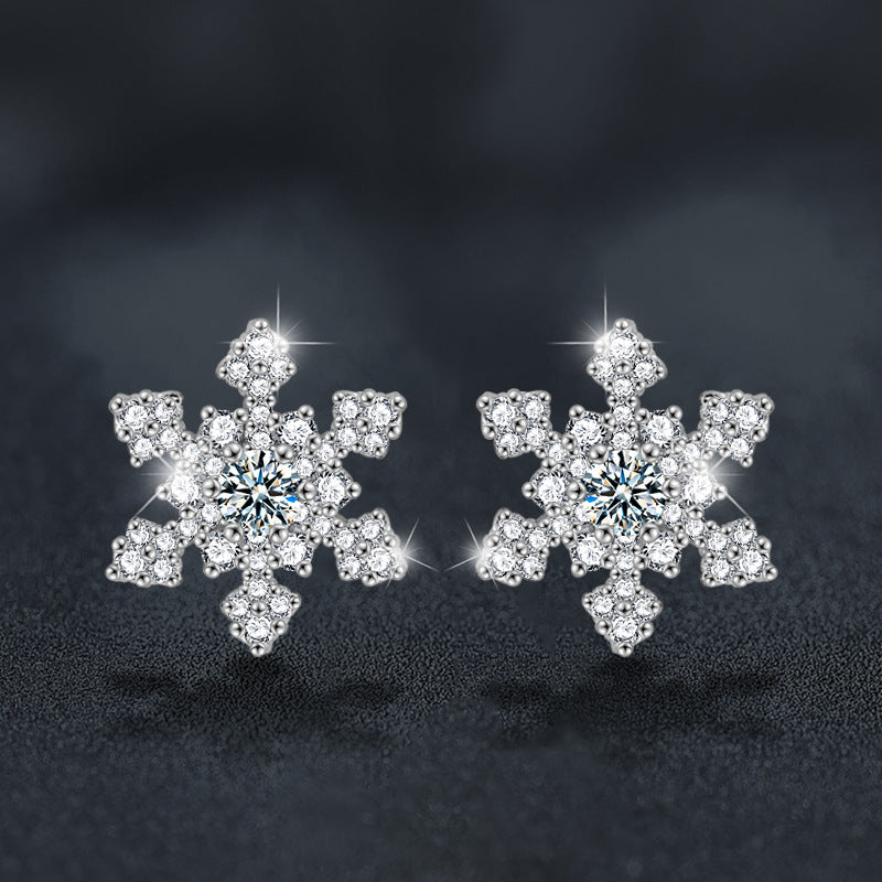Christmas jewelry- S925 sterling silver moissanite snowflake earrings
