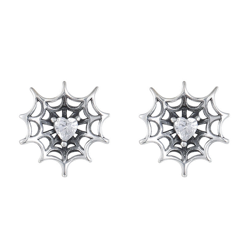 S925 Silver Halloween Spiderweb Stud Earrings