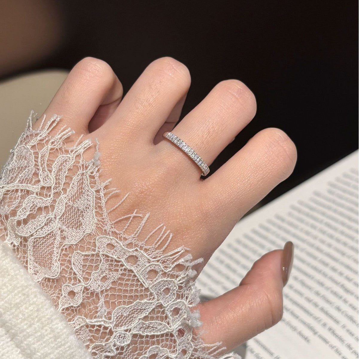 S925 Silver Half-Band Moissanite Ring