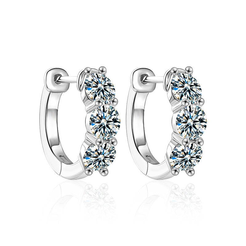 S925 Sterling Silver Moissanite Round Earrings with Diamond Bars