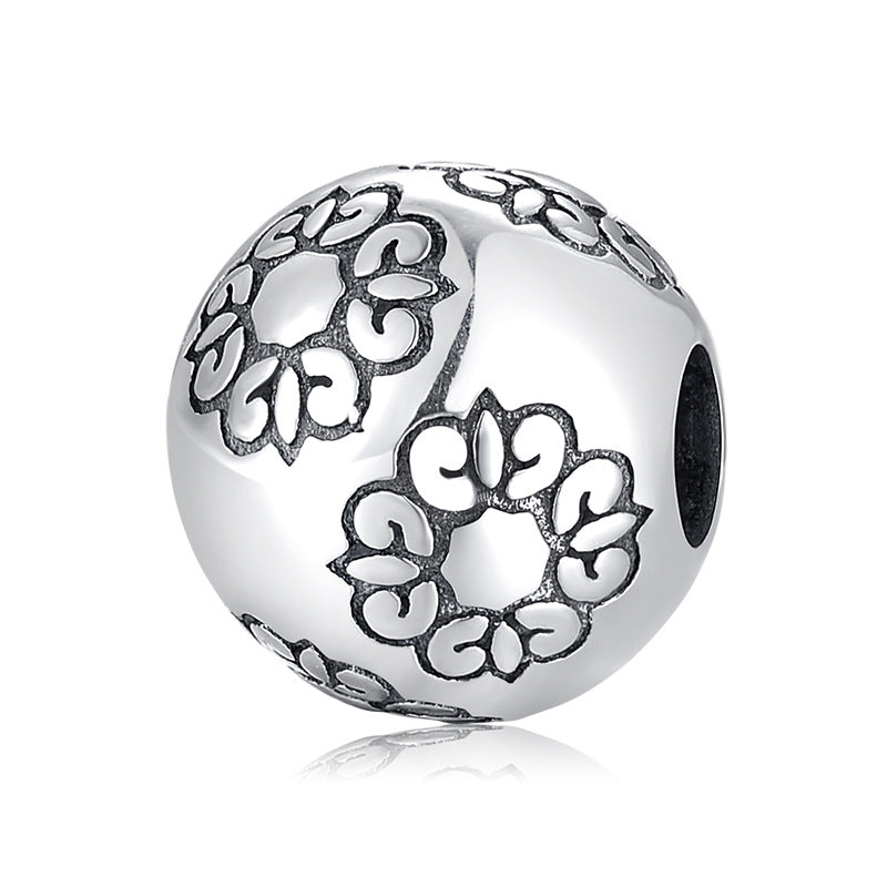 S925 Sterling Silver Flower Ball Beads Pendant