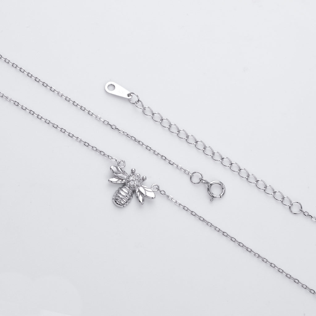 S925 pure silver fashionable zirconia bee-shaped necklace
