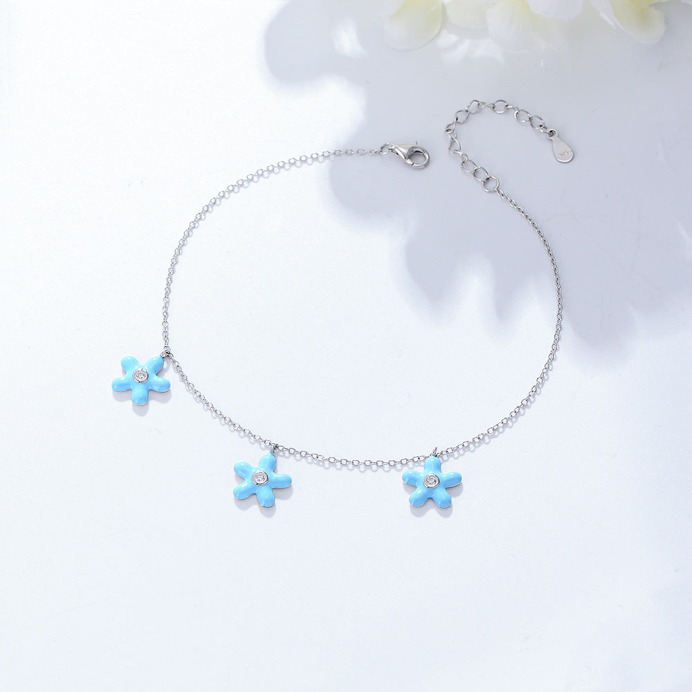 S925 Sterling Silver Zircon Inlaid Starfish Anklet