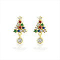 Moissanite Colorful Diamond Christmas Tree Stud Earrings — 925 Sterling Silver, Elegant Christmas Jewelry