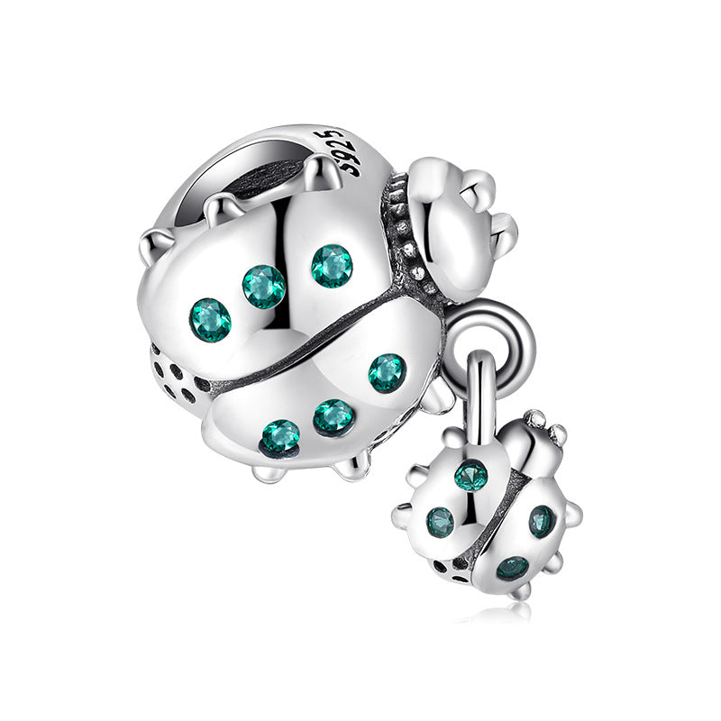 S925 Sterling Silver Seven Spot Ladybird Zircon Bead Pendant