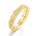 S925 Sterling Silver Gold-Plated Twisted Rope Zircon Inlaid Ring