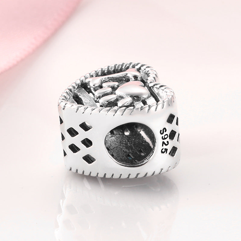 S925 Sterling Silver Heart-Shaped Beaded I Love Dog Pet Paw Print Pendant