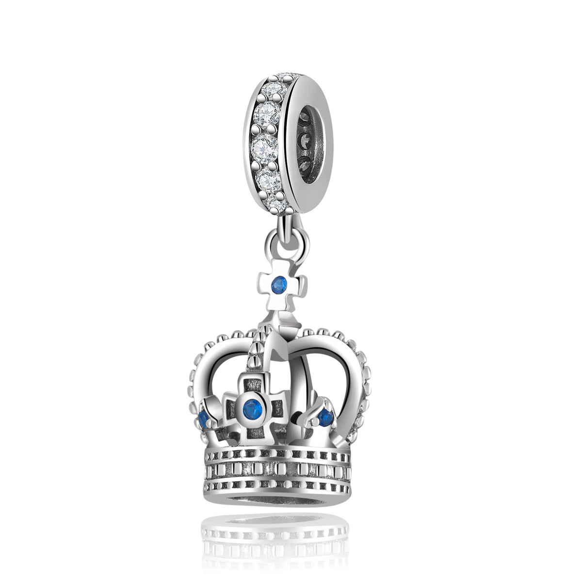 S925 Sterling Silver Crown Pendant with Blue Zircon