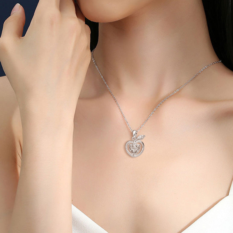 S925 Sterling Silver Moissanite Apple Pendant Necklace
