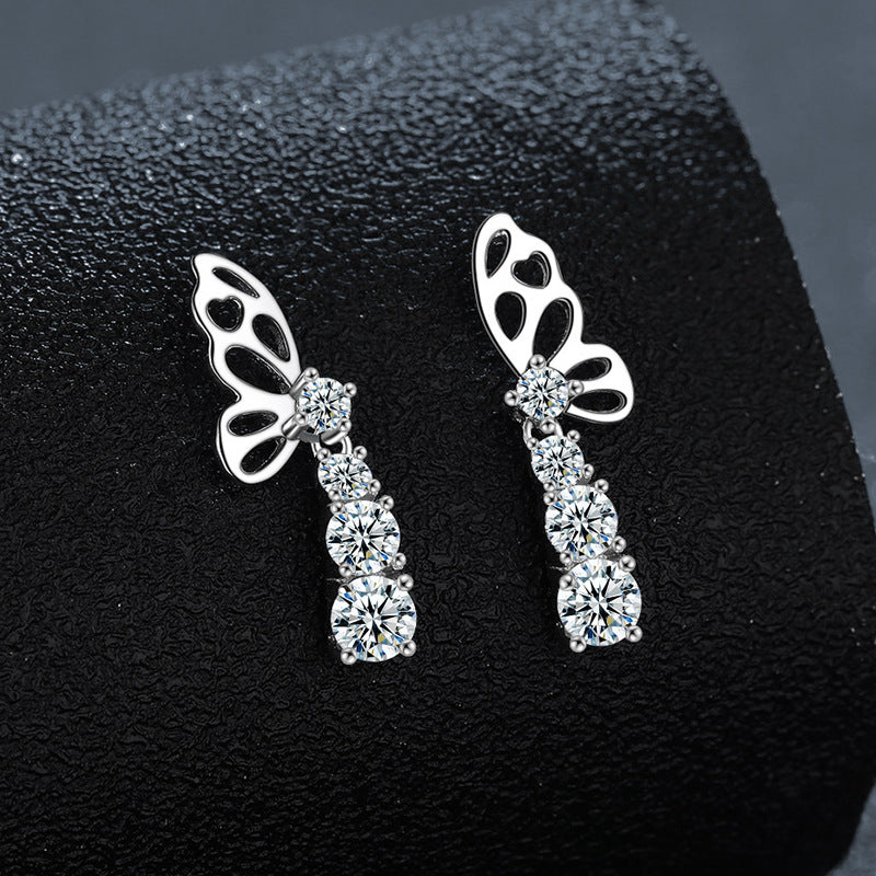 S925 Sterling Silver Moissanite Butterfly Tassel Earrings
