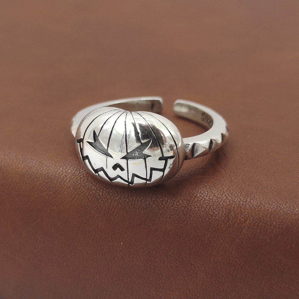 S925 Silver Halloween Pumpkin Open Ring