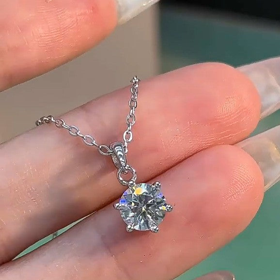 S925 Sterling Silver Moissanite Six-Prong Pendant Necklace