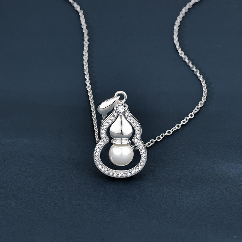 S925 Sterling Silver Moissanite Pearl Gourd Pendent Necklace