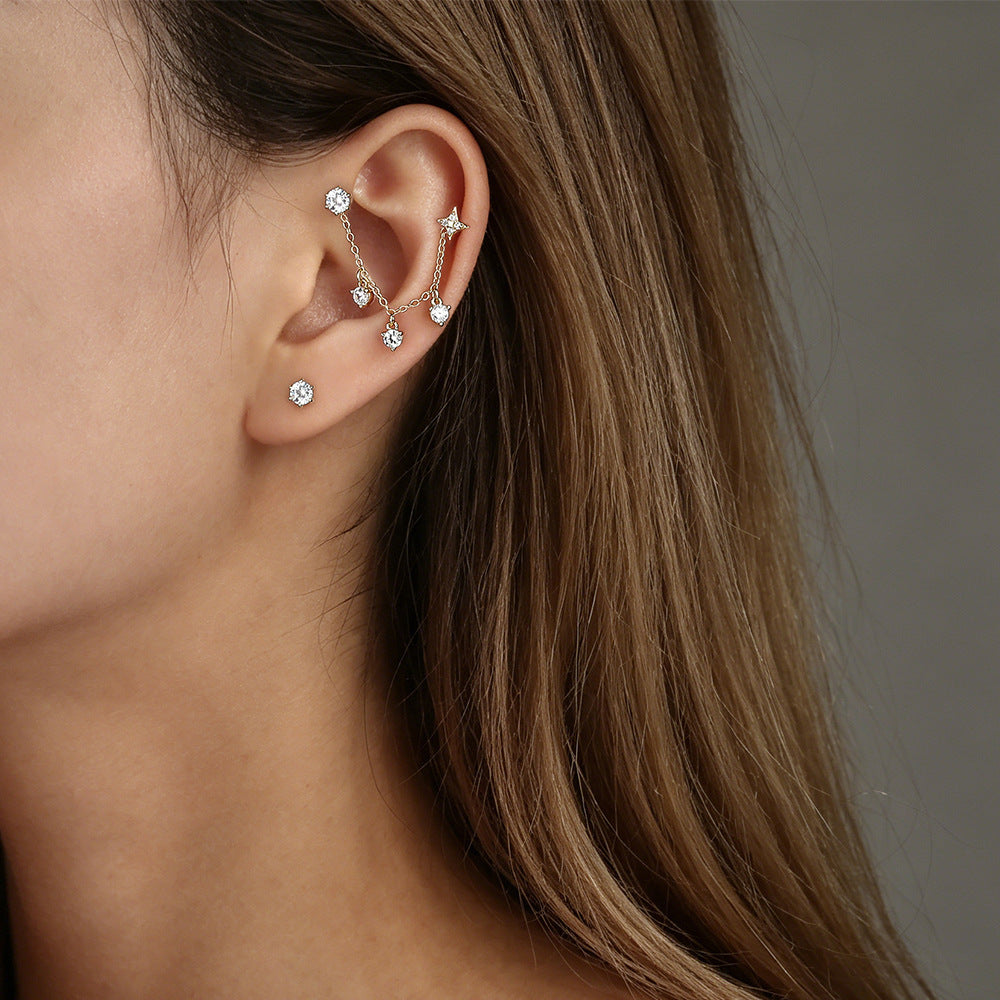 S925 Sterling Silver Chain Ear Bridge with Zirconia(Ear tips not included)