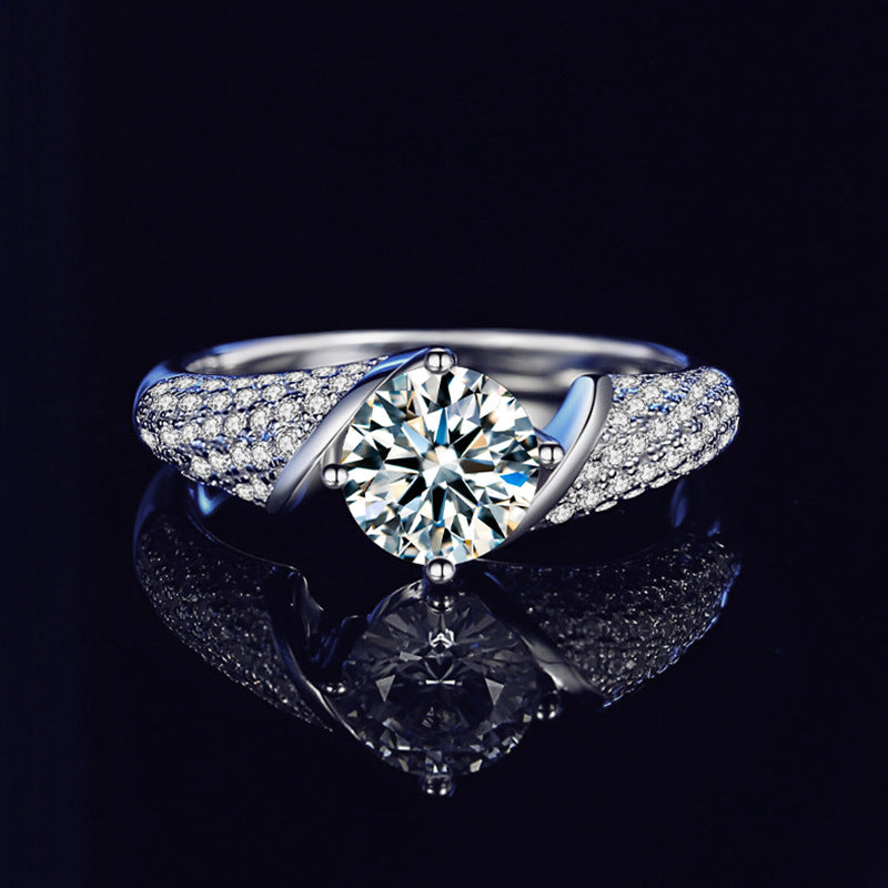S925 Sterling Silver Full Inlaid Four-Claw Moissanite Ring