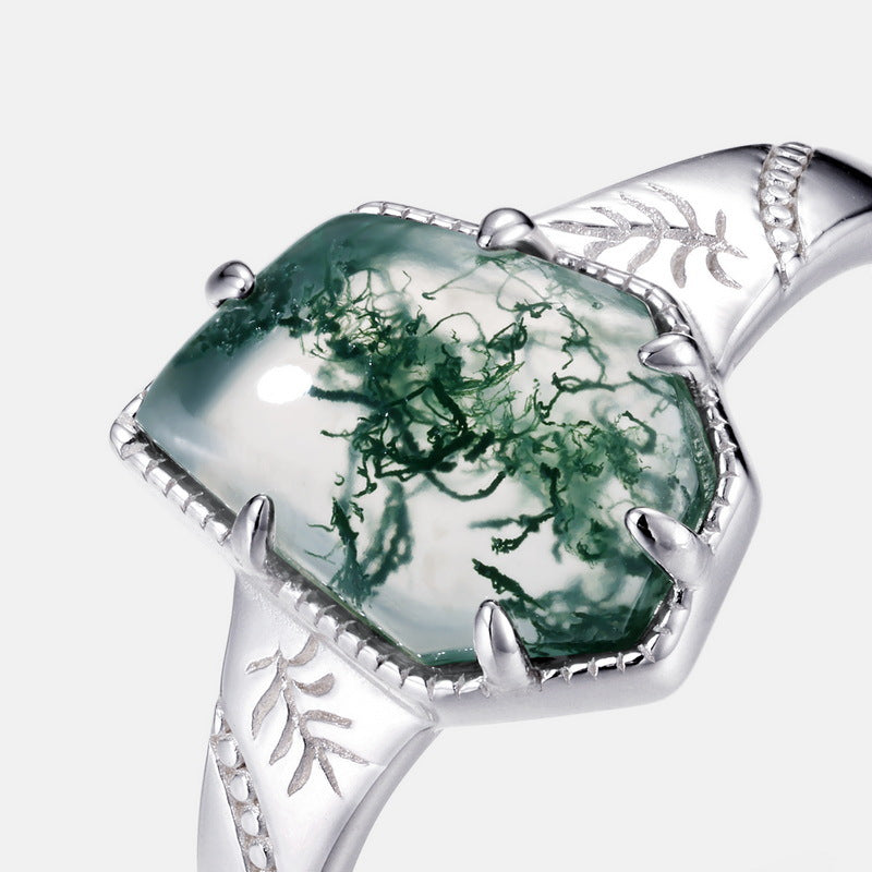 S925 Sterling Silver Waterweed Irregular Agate Ring