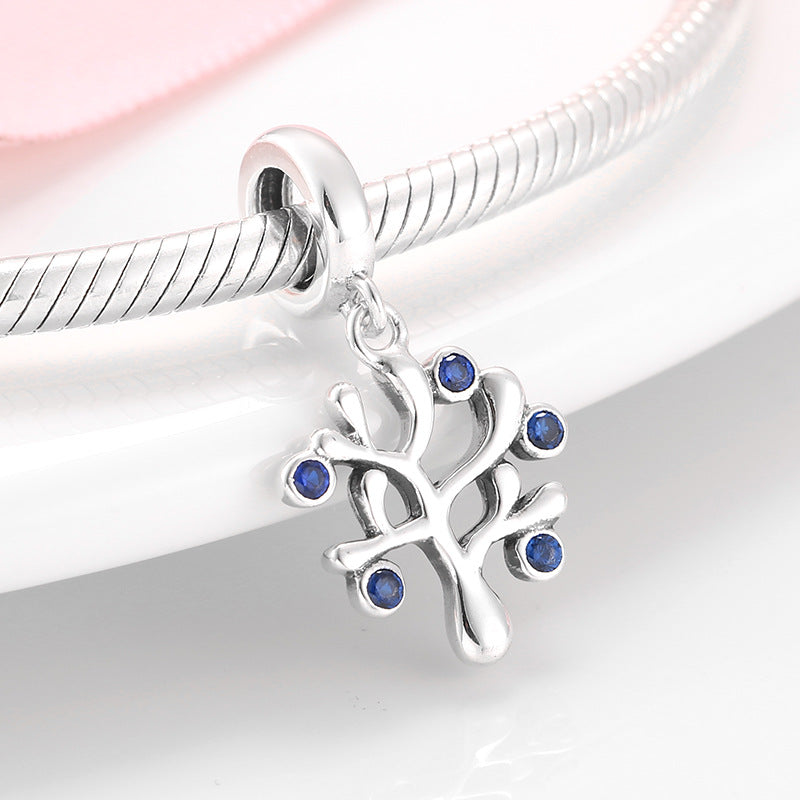 S925 Sterling Silver Blue Zircon Tree of Life Pendant