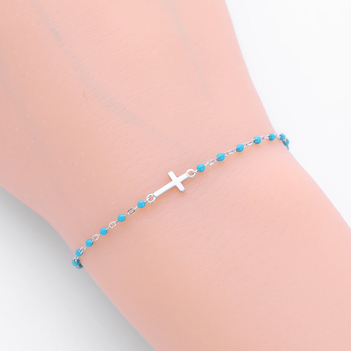 S925 Sterling Silver Cross Bracelet with Colorful Enamel Detail