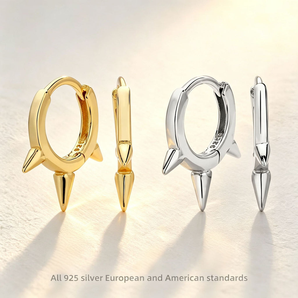 Minimalist Spike Huggie Hoop Earrings in 925 Sterling Silver