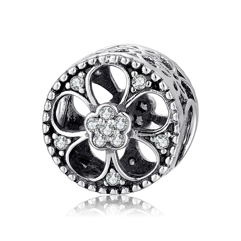 S925 Sterling Silver Hollow Zircon Inlaid Flower Bead Pendant
