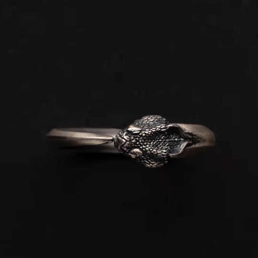 S925 Sterling Silver Halloween Dragon-Serpent "Cycle of Life" Open Ring