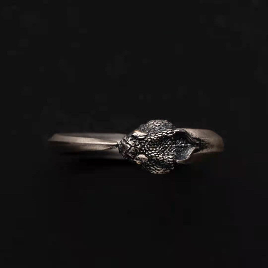 S925 Sterling Silver Halloween Dragon-Serpent "Cycle of Life" Open Ring