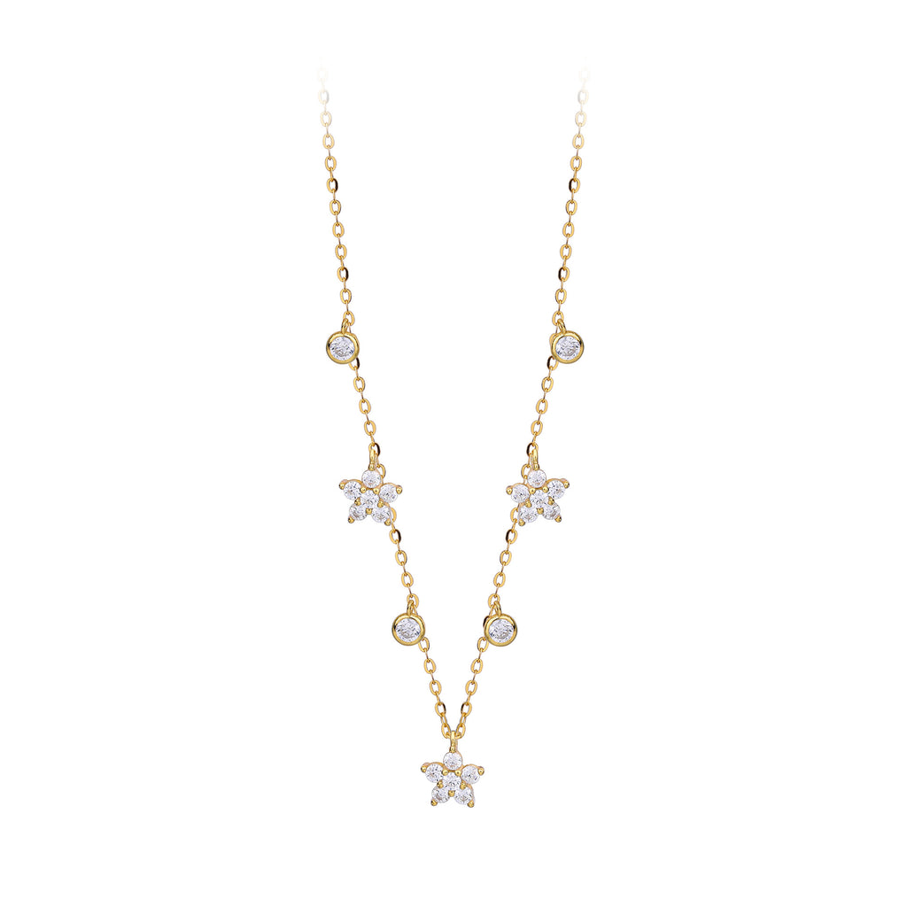 Dainty CZ Flower Station Necklace in 925 Sterling Silver