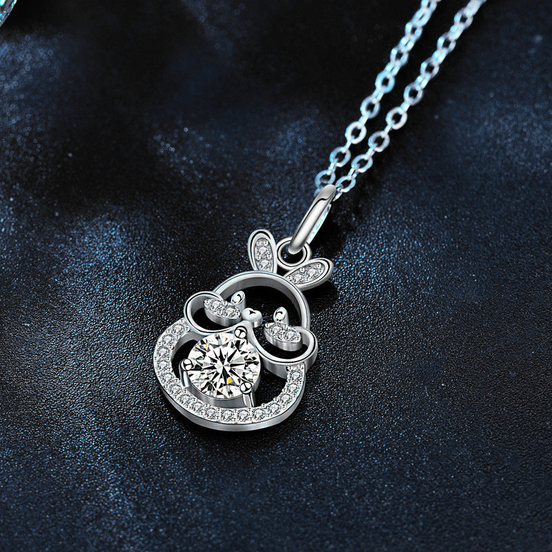 S925 Sterling Silver Moissanite Lucky Rabbit Pendant Necklace