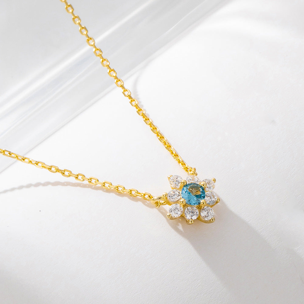S925 Sterling Silver Micro Inlaid Zircon Flower Diamond Pendant Necklace