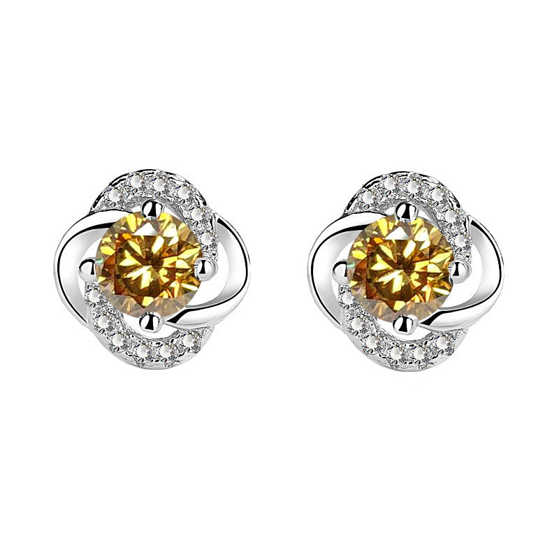 925 Sterling Silver Moissanite Four-Leaf Clover Stud Earrings