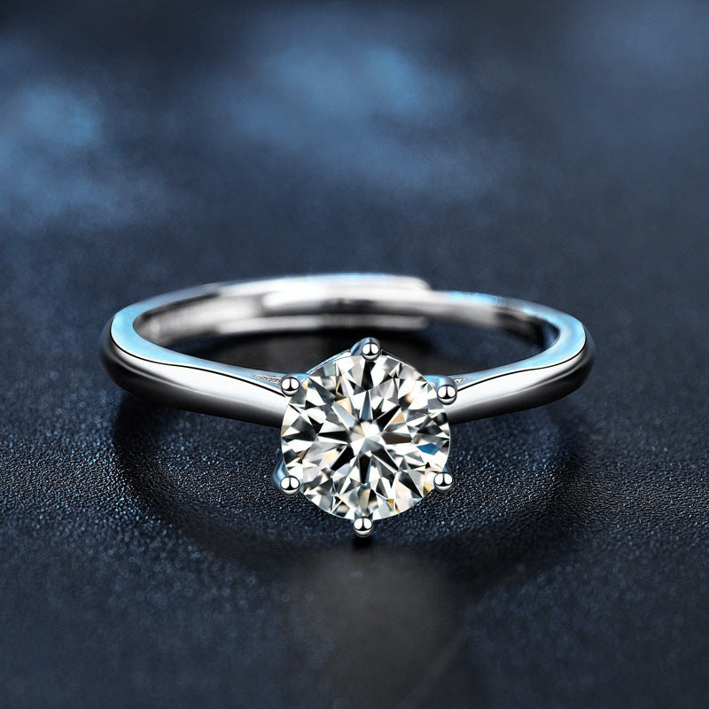 S925 Sterling Silver Six-Prong Moissanite Ring