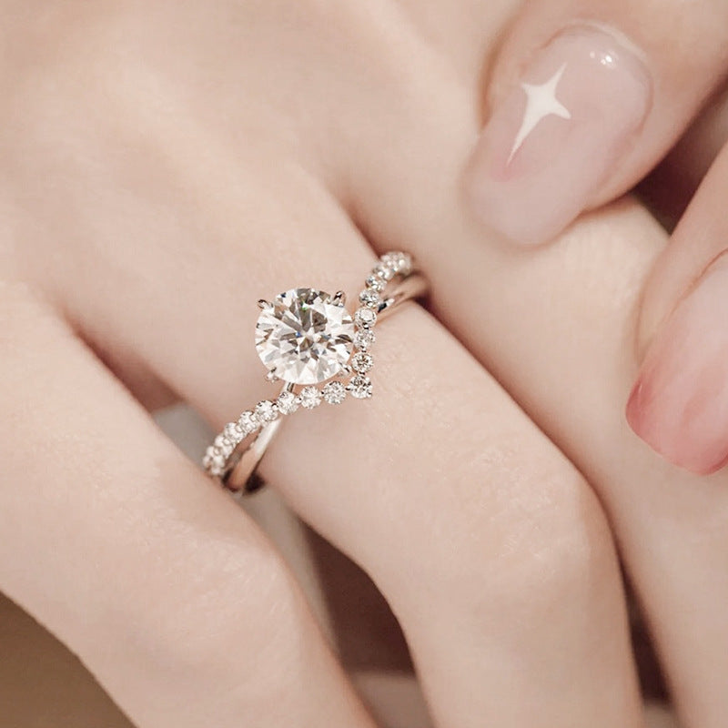 925 Sterling Silver Moissanite Twisted Four-Prong Ring