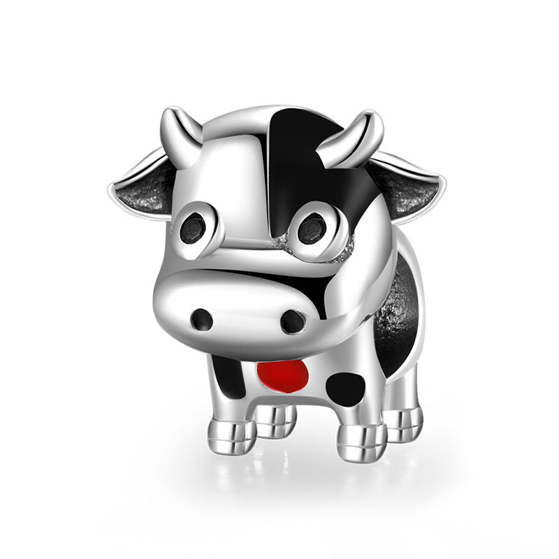 S925 Sterling Silver Cute Cow Bead Pendant