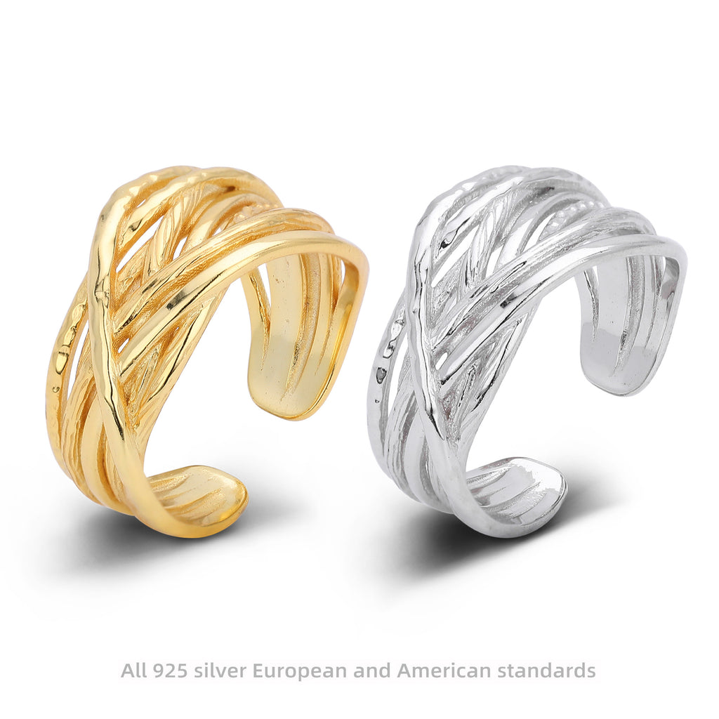 S925 sterling silver ring, stylish and unique irregular multi-layered band
