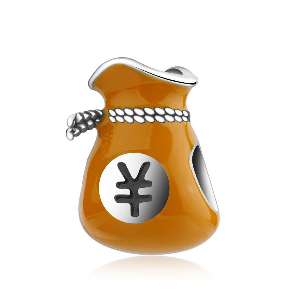 S925 Sterling Silver Purse Orange Ingot Beaded Pendant