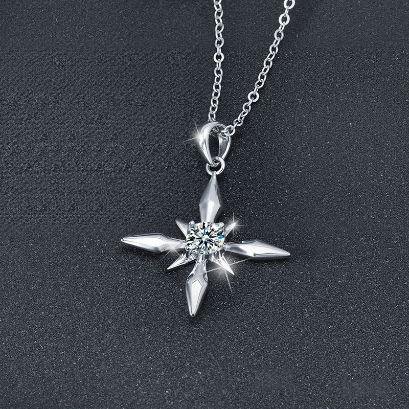 S925 Sterling Silver Moissanite Four Pointed Stars Pendant Necklace