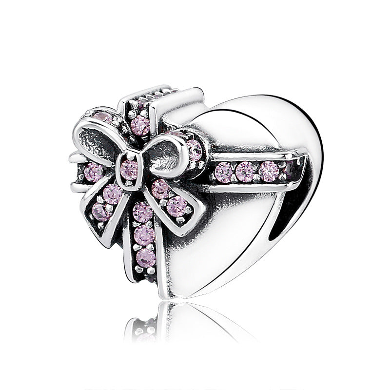 S925 Sterling Silver Zircon Inlaid Heart Gift Box Bead Pendant