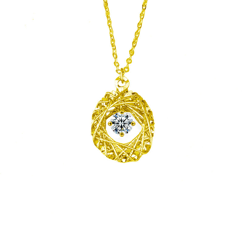 S925 Sterling Silver Woven Dream Net Egg-Shaped Pendant Necklace