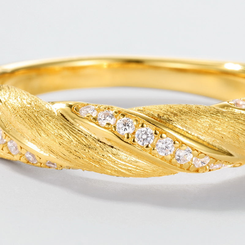 S925 Sterling Silver Gold-Plated Twist Zircon Ring