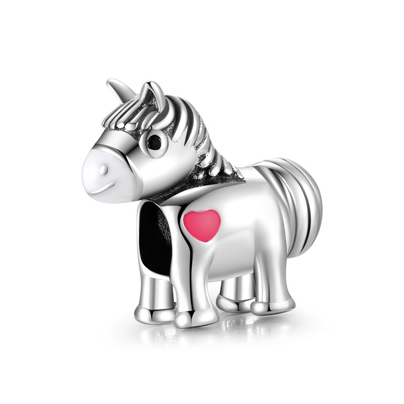S925 Sterling Silver Cute Little Horse Bead Pendant