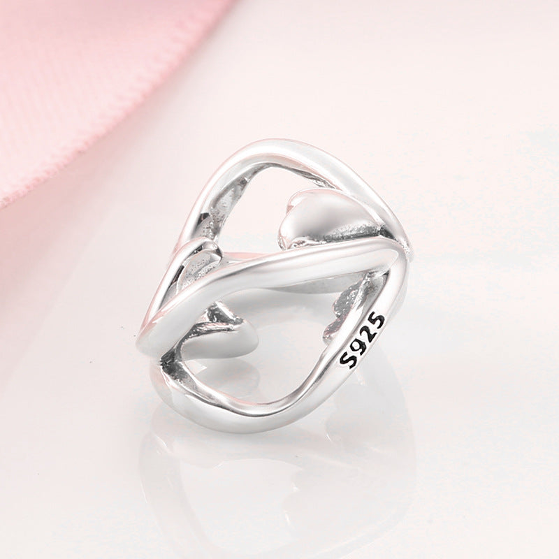 S925 Sterling Silver Hollow Heart Bead Pendant