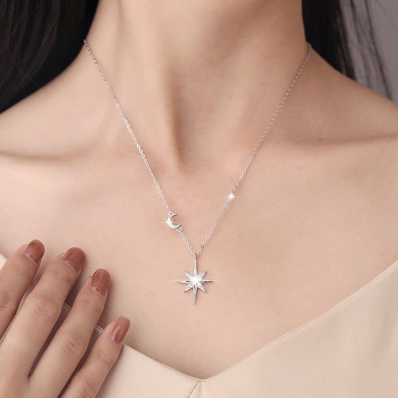 S925 Sterling Silver Moissanite Eight Awn Star Necklace