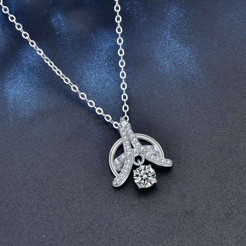 S925 Sterling Silver Moissanite Eiffel Tower Pendant Necklace