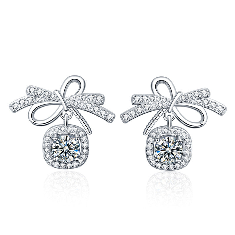 925 Sterling Silver Bow Stud Earrings with Moissanite
