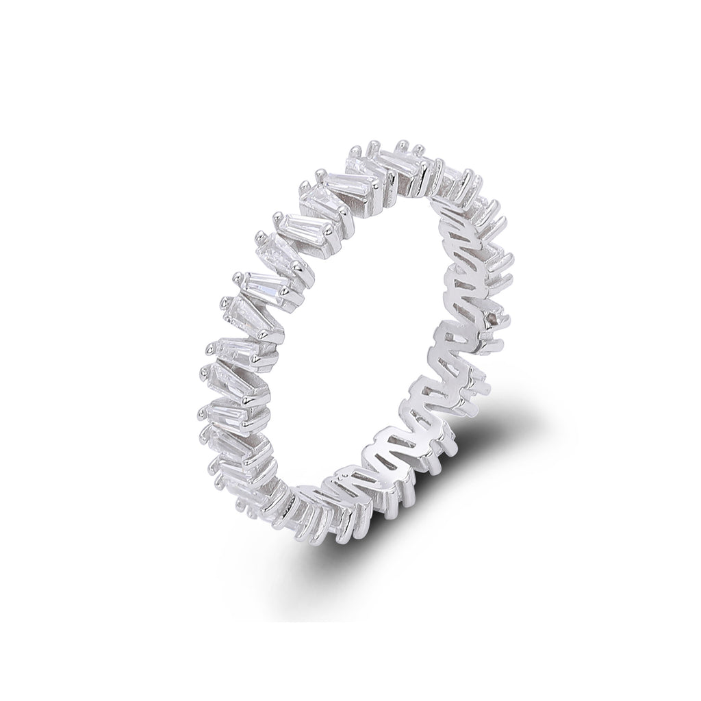 925 Sterling Silver Korean-Style V-Shaped Ring with Inlaid Zirconia
