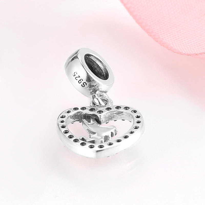 S925 Sterling Silver Heart Shape Pink Zircon Ballet Girl Pendant