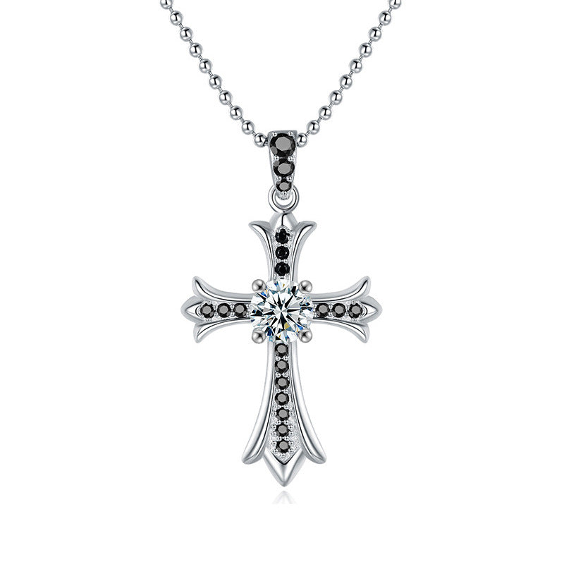S925 Sterling Silver Moissanite Cross Pendant Necklace