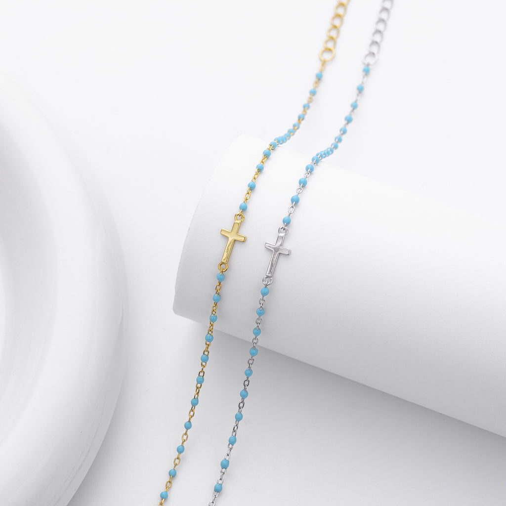 S925 Sterling Silver Cross Bracelet with Colorful Enamel Detail