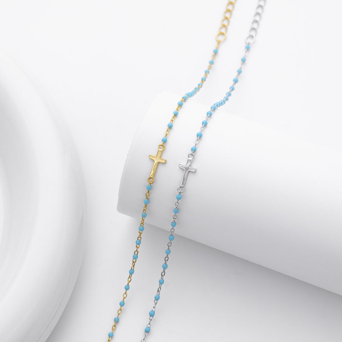 S925 Sterling Silver Cross Bracelet with Colorful Enamel Detail