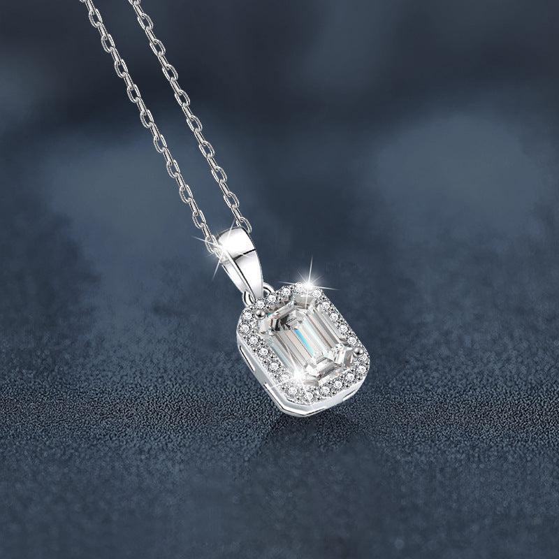 S925 Sterling Silver Moissanite Square Pendant Necklace